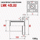 Abdul Traders technical diagram of MYT LMK 40LUU round flange linear bearing with dimensions and specifications