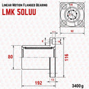 Technical diagram of Abdul Traders MYT LMK 50LUU round flange linear bearing with dimensions and mounting specifications