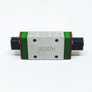 Abdul Traders WERB MGN 7H miniature linear guide block for 7mm CNC rails with green end seals on a white background