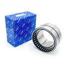 Abdul Traders YFB NA 6917 needle roller bearing with metallic finish next to its blue branded packaging box