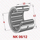 Abdul Traders YFB NK 06/12 needle roller bearing without inner ring, showing technical dimensions for industrial use.