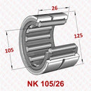 Abdul Traders YFB NK 105/26 needle roller bearing technical diagram showing dimensions for industrial machinery