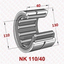 Abdul Traders YFB NK 110/40 machined needle roller bearing without inner ring, showing technical dimensions.
