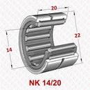 Abdul Traders NK 14/20 YFB needle roller bearing technical diagram showing dimensions for industrial machinery