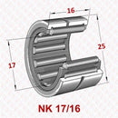 Abdul Traders YFB NK 17/16 needle roller bearing without inner ring, showing technical dimensions for industrial use.