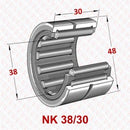 Abdul Traders YFB NK 38/30 machined needle roller bearing without inner ring showing technical dimensions