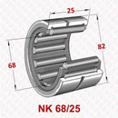 Abdul Traders YFB NK 68/25 machined needle roller bearing without inner ring showing technical dimensions