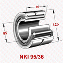 Abdul Traders YFB NKI 95/36 needle roller bearing with IR machined inner ring and technical dimension diagram