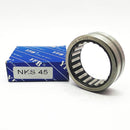 Abdul Traders YFB NKS 45 machined needle roller bearing without inner ring next to its blue branded packaging box