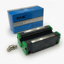 Abdul Traders SHAC GHH 20 CA linear guide block for 20mm rails, black with green end caps and metal bearing surface.