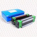 Abdul Traders SHAC QHH 20CA CNC linear guide block with green end caps and metal rail housing in its blue packaging box