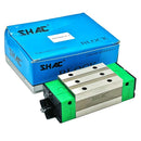 Abdul Traders SHAC GRH 25CA SHAC linear guideway block, silver metal with green end caps.