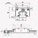 Abdul Traders WERB HGH 15CA linear guide block for 15mm rail, showing dimensions and technical specifications.