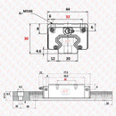 Abdul Traders WERB HGH 20CA linear guide block, standard load carriage for 20 mm rail. Technical drawing with dimensions.