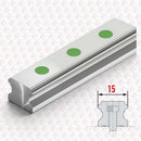 Abdul Traders WERB HGR 15-4000 linear guide rail, 15mm width, silver metal with green circular markers.