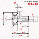 Abdul Traders YFB CF 24-1 cam follower needle roller bearing technical diagram with detailed dimensional measurements