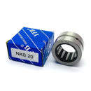 Abdul Traders YFB NKS 20 needle roller bearing without inner ring next to its blue and white branded packaging box