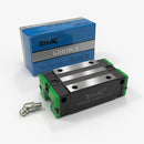 Abdul Traders SHAC GHH 20 CA linear guide block, black with green accents, for 20mm rails. Includes grease fitting.