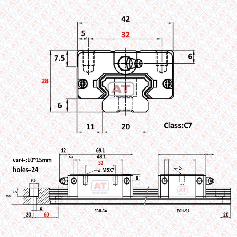 GEH 20 CA (EGH 20CA) - EGH Series , Linear Guide Blocks , CNC Linear Guideways | SHAC | Abdul Traders